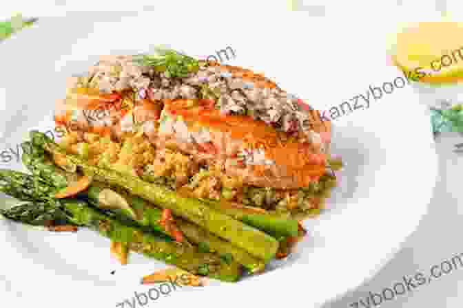 A Vibrant Photo Of An Exquisite Restaurant Dish With Grilled Salmon, Quinoa, Asparagus, And A Vibrant Lemon Herb Sauce The Diabetic Gourmet Cookbook: Over 200 Healthy Recipes From Homemade To Restaurant Classics